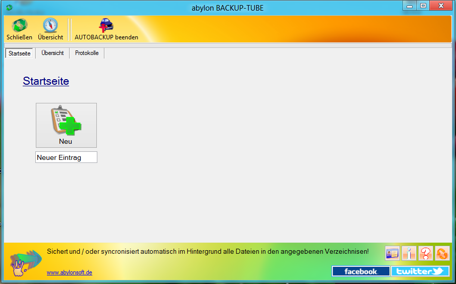 Screenshot: Programmfenster - Startseite
