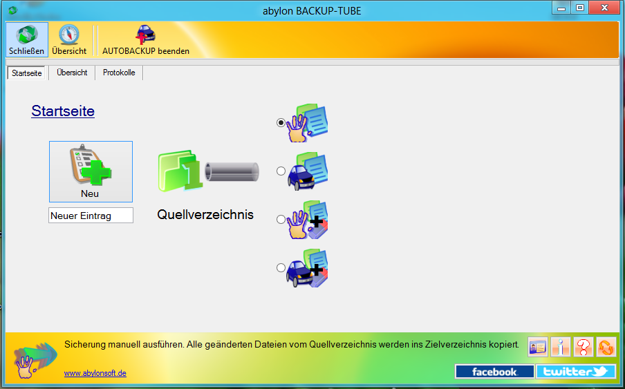 Screenshot: Programmfenster - Startseite
