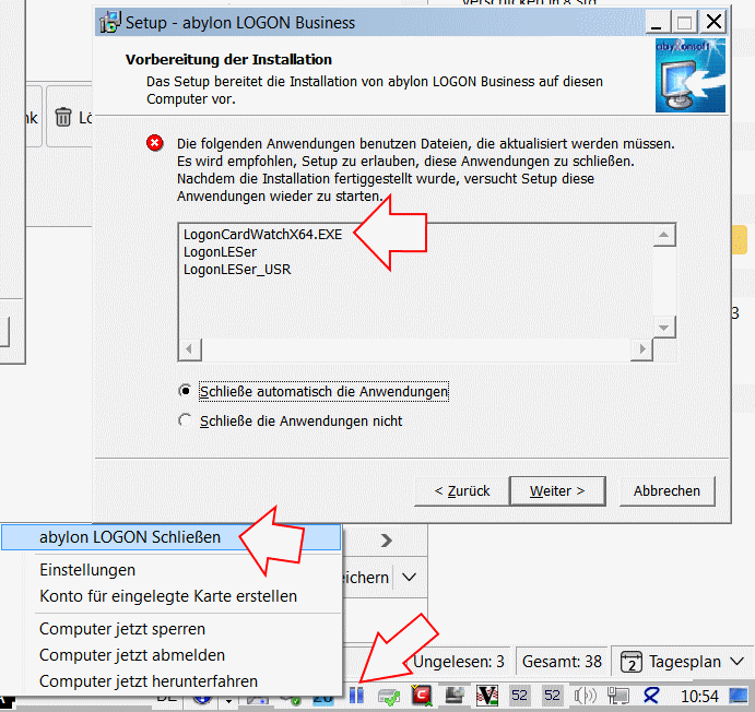 Kartenüberwachung von abylon LOGON beenden