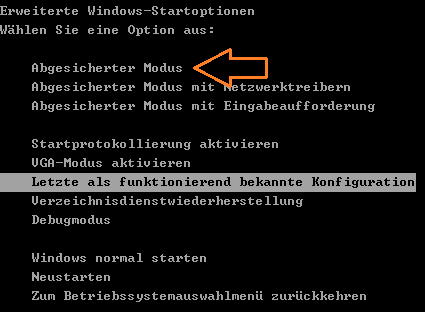 Screenshot Erweiterte Startoptionen von Win-XP