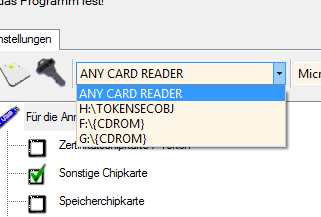 Screenshot: Auswahl Kartenleser