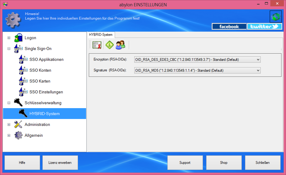 Screenshot: Einstellungsdialog - HYBRID-System
