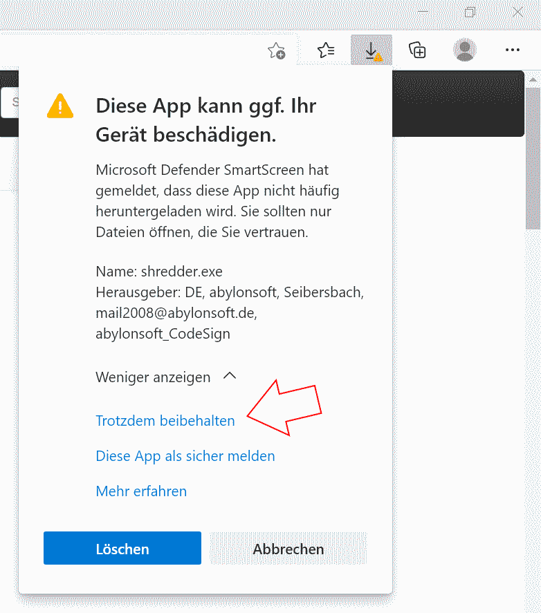 Bild zu Im SmartScreen auf Trotzdem-beibehalten klicken