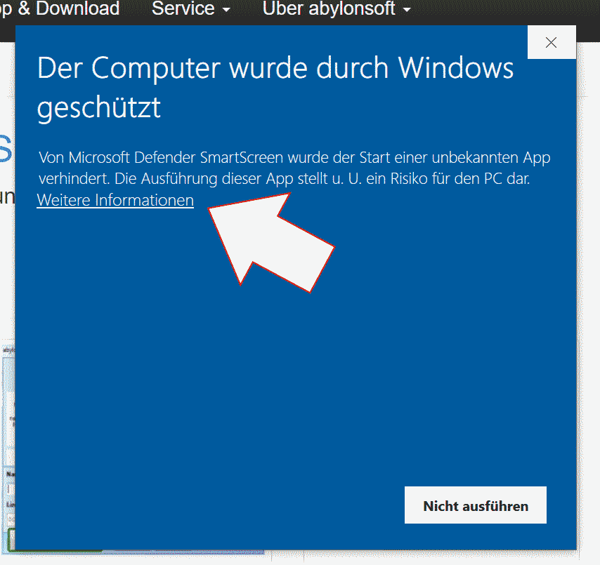 Bild zu In weiterer Windows-Warnung auf Weitere-Informationen klicken